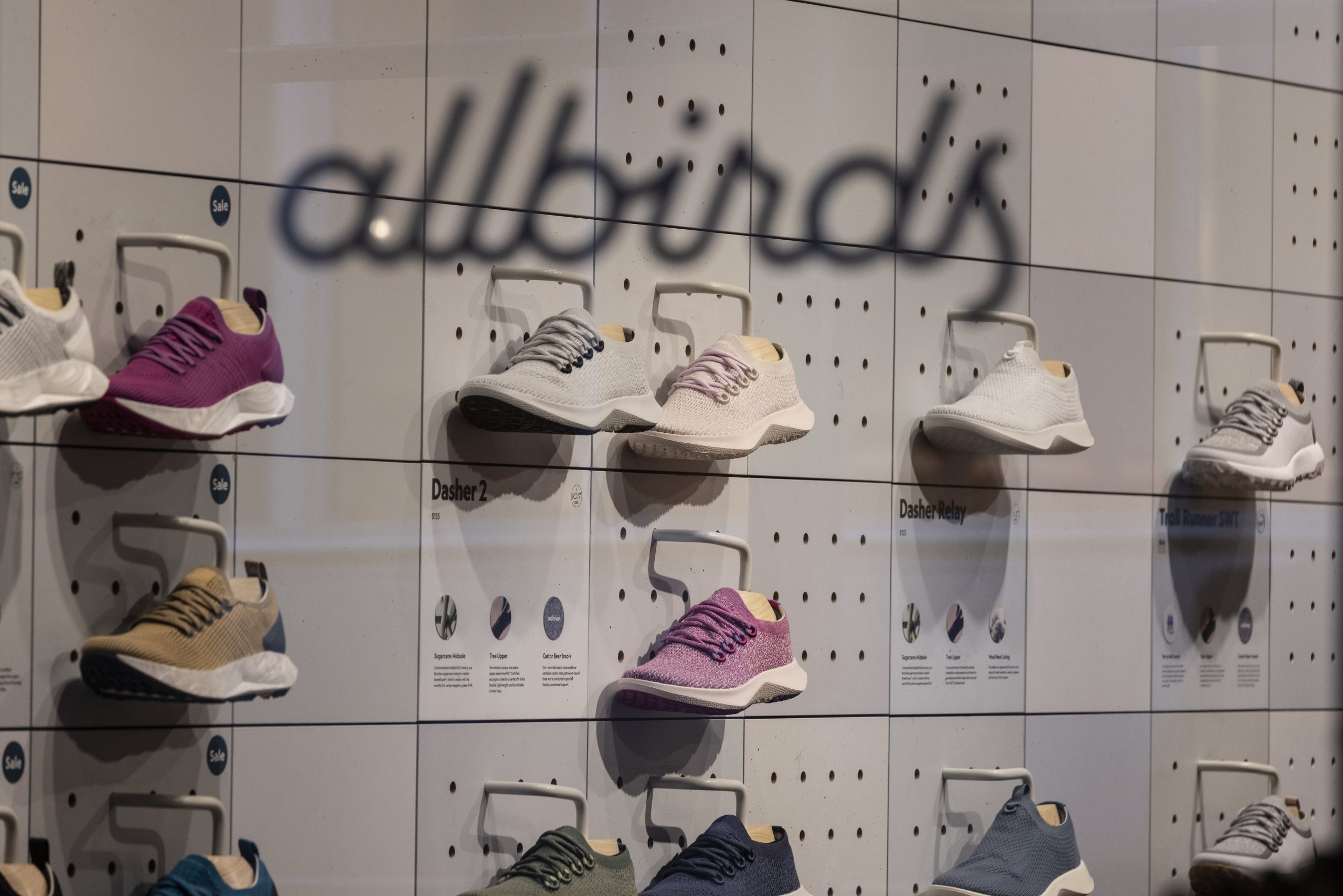 allbirds Logo und verschiedene Schuhe