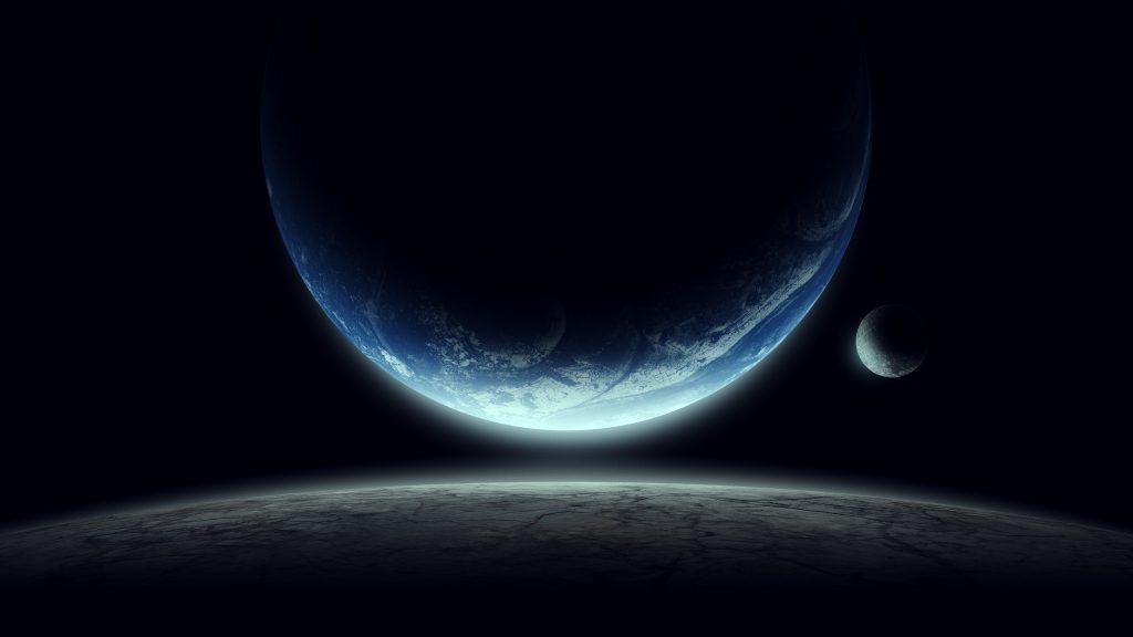 Weltraum, Mond und andere Planeten treffen aufeinander
